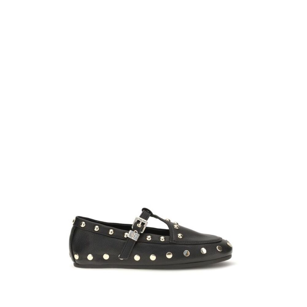 Ganni Women Mary Jenny Studded Ballerinas In Pebbled Leather